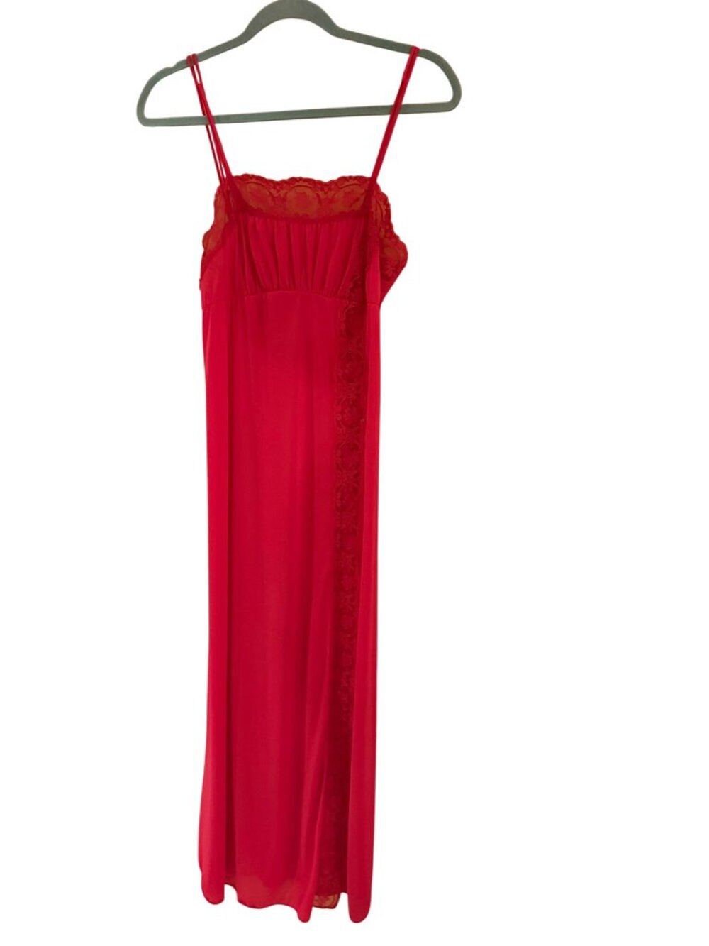 Olga Womens Lace Front Slit Nightgown Slip Dress Size Small Red Nylon Vintage